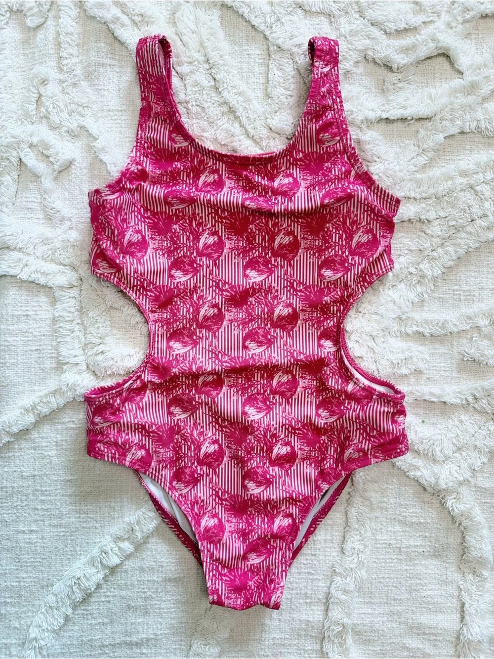 Reel Legends Girls Small Pink Tropical Cutout One Piece Swimsuit